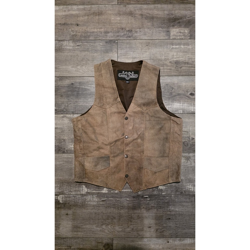 Vintage Leather Gallery Brown Suede Leather Vest Men's Size 42 Western Biker